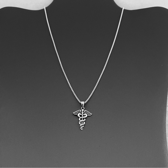 Sterling Silver Caduceus Necklace, Doctor/Nurse Jewelry, Snake Chain, EMT Chains - Picture 7 of 12